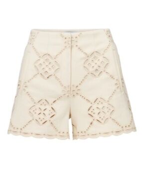 Veronica Beard Cream Eyelet Scalloped High-Waist Shorts